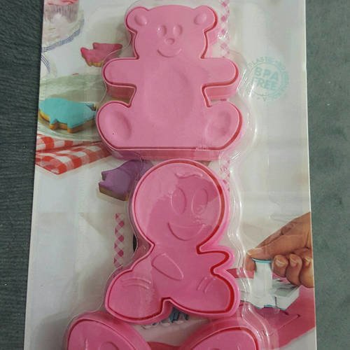 3 moules emporte pièces à éjectoire poussoir animaux ours papillon enfant décoration cookies biscuits gâteau pâtisseries