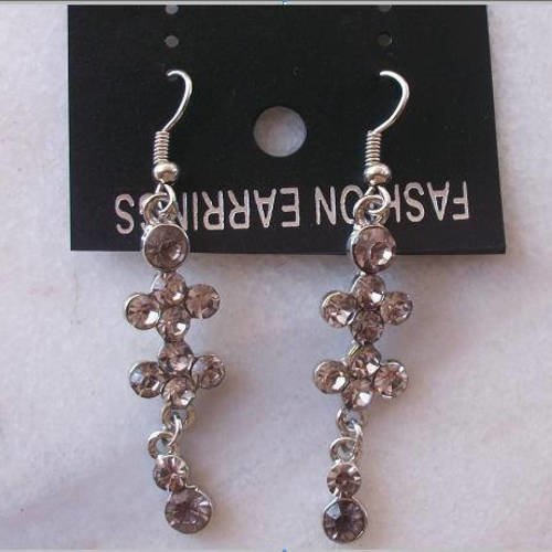 Boucles d'oreilles lézard en métal argenté et strass transparent bijoux b31