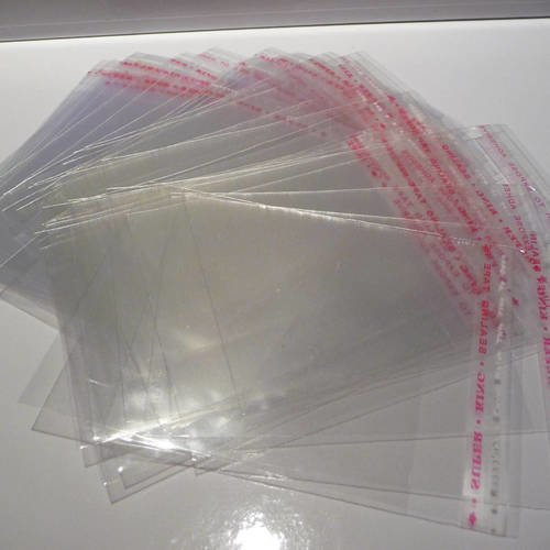 50 pochettes transparente 13cm avec ouverture rabat à ruban adhésif  autocollant repositionnable pour rangement photo timbre cd dvd a49 - Un  grand marché