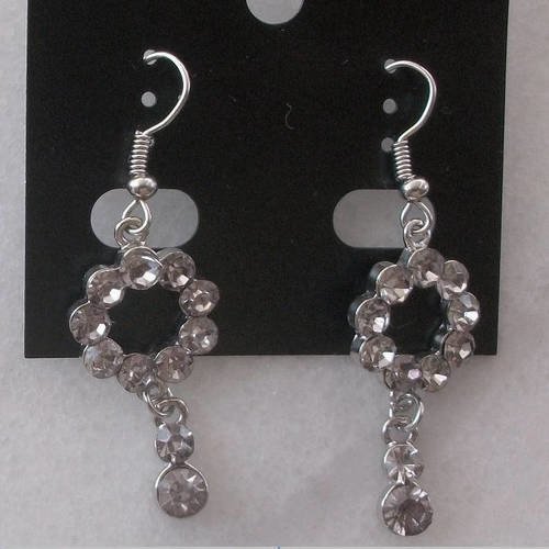 Boucles d'oreilles cercle en métal argenté et strass transparent bijoux b31