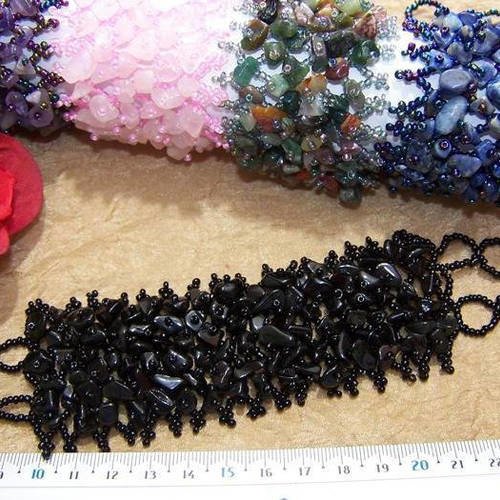 Bracelet en pierre naturelle gemme d onyx et de perles de rocailles noire litho thérapie b63