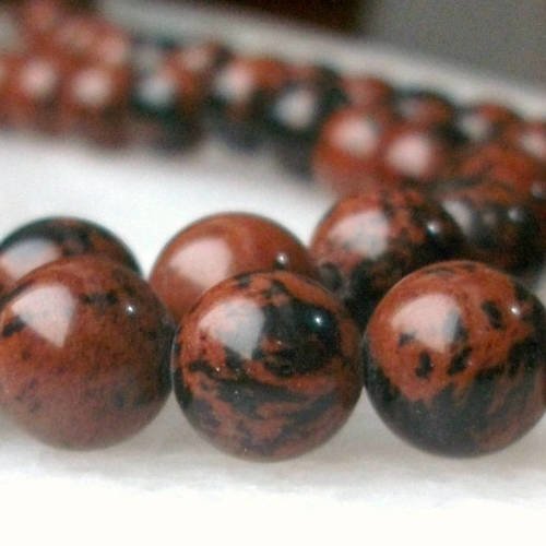 15 perles percé obsidienne acajou mahogany 12mm pierre fine gemme pierre naturelle polie semi précieuse