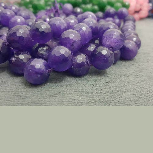 12 perles percé jade violet 14mm facetté pierre naturelle semi précieuse à facette b63