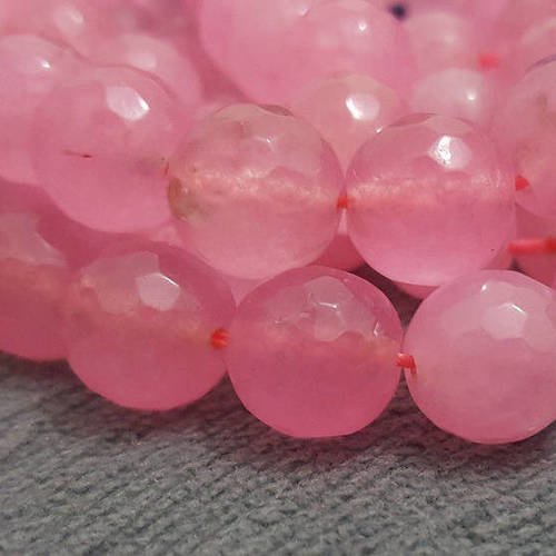 15 perles percé jade rose 12mm facetté pierre naturelle semi précieuse à facette b63