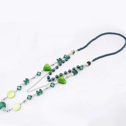 Collier en perles de verre perles acrylique et fleur en nacre vert b27