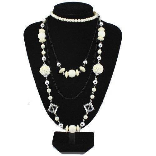 Collier en perles de verre et perles acrylique et dentelle blanche b27