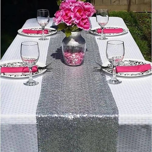 Chemin de table sequin argenté 30cm largeur x 2,7mètres longueur pour fêtes  mariage fiançailles cérémonies - Un grand marché