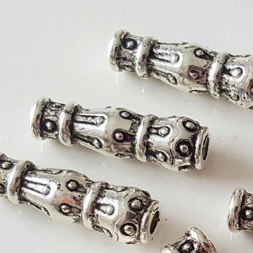 4 perles intermédiaire cylindre cône en métal argenté 7x22mm pour pompon collier bo