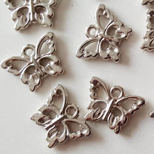 8 pendentif perle breloque papillon en métal argenté 15mm