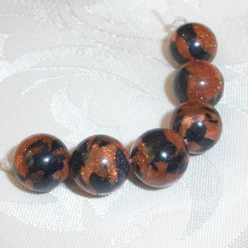 6 perle percé 10mm marron et noir goldstone arénarie pierre du soleil pierre naturelle