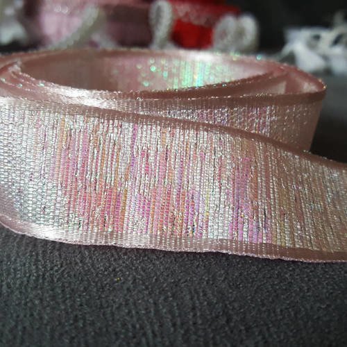 1 mètre de ruban tissus satin rose nacré largeur 27mm emballage embellissement fêtes cadeaux couture bijoux b49