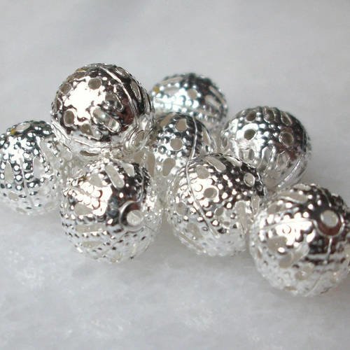 10 perles boule en métal argenté 6mm pour bijoux a27