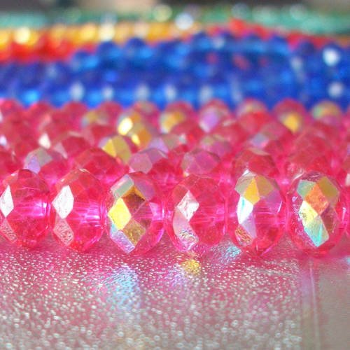 70 perles de bohème 8mm 8x6mm en verre à facettes transparente rose bonbon ab b56