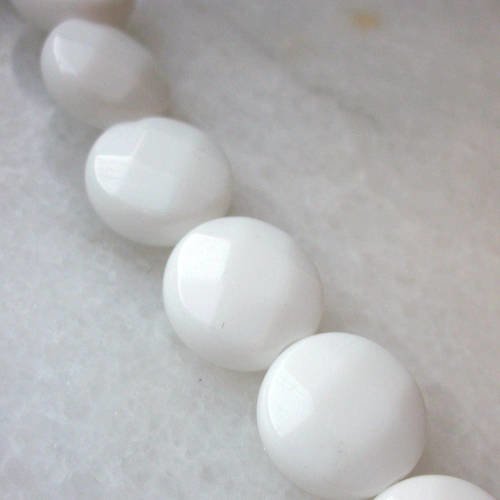 1 pendentif perle pièce plate 12mm onyx blanc facette facetté percé pierre fine gemme pierre naturelle