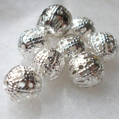 10 perles boule en métal argenté 8mm pour bijoux  a27