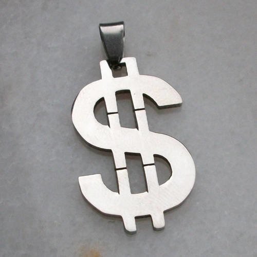 Pendentif Acier Dollar - Collier Chaîne Longue Inoki, Acier Chirurgical 316L