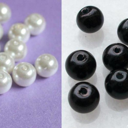 Lot de 100 perles percés nacrés 6mm blanc et noir perle en verre pour shamballa collier boucles d oreilles a45