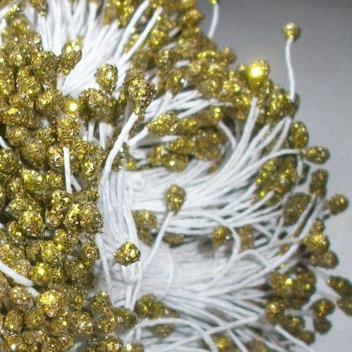 20 tiges pistils étamines doré pailleté nacré 5.5cm pour fleurs artificielles b46