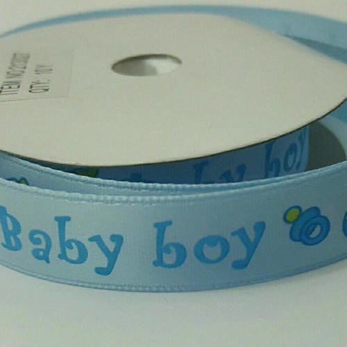 9 mètres de ruban satin bleu largeur 15mm de motif bleu bébé baby boy tétine biberon b11