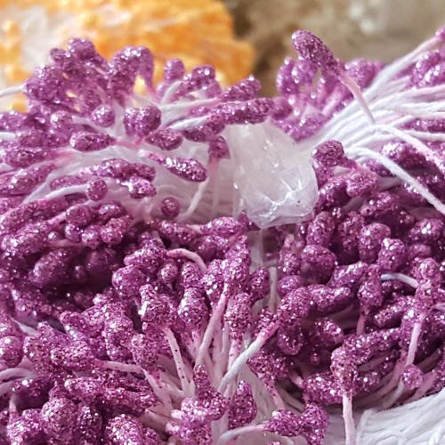 20 tiges pistils étamines violet pailleté 5.5cm pour fleurs artificielles b46