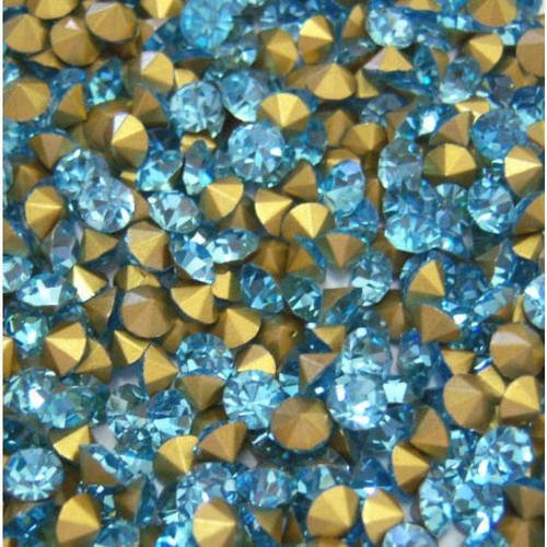 100 strass en verre facetté aquamarine ss12 pp24 3mm fond conique à facette t4