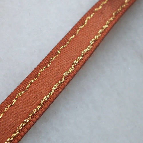 10 mètres de ruban largeur 10mm en tissu satin marron avec rebords doré pour décoration emballage couture a8