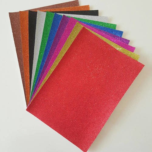 10 grandes feuilles carton pailleté multicolore, couleurs aléatoire, format 25x35cm couleurs créative avec paillette c7
