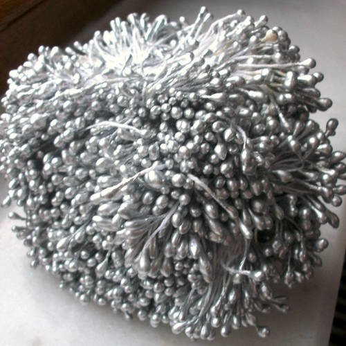 20 tiges pistils étamines argenté lustré 5.5cm pour fleurs artificielles b46