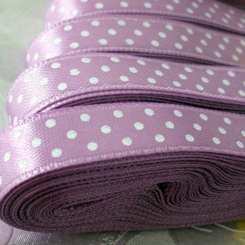 10 mètres de ruban largeur 10mm en tissu satin violet avec petits point blanc pour décoration couture mode embellissement cadeaux a8