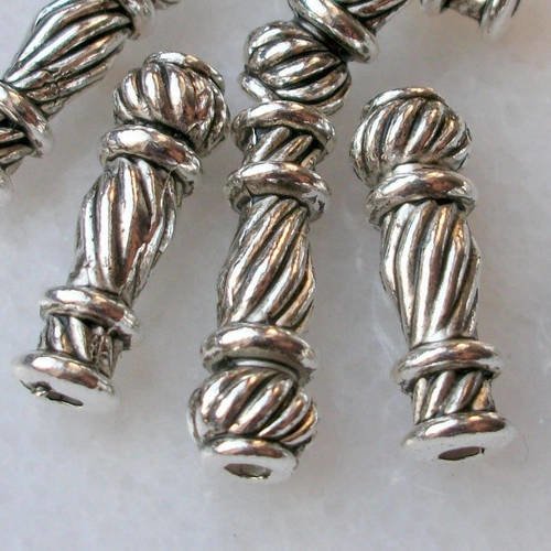 5 perles intermédiaire cylindre cône en métal argenté 23x7mm pour pompon collier bo