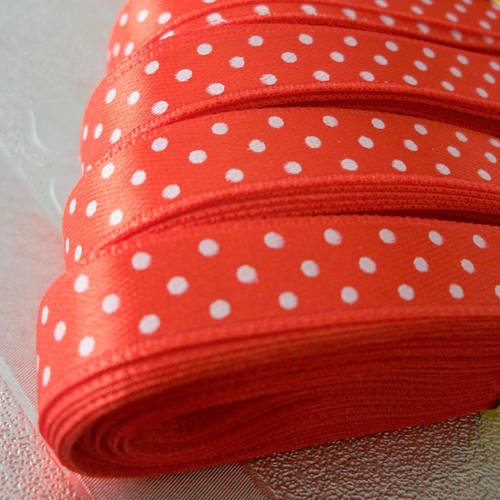10 mètres de ruban largeur 10mm en tissu satin rouge avec petits point blanc pour décoration couture mode embellissement cadeaux b11 a8