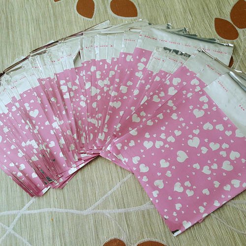 100 pochettes cadeaux rose coeurs métallisé 11cm emballages sachets avec rabat à ruban adhésif raf c5 b