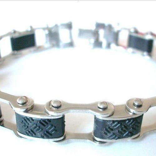 Bracelet en acier caoutchouc noir pour homme et femme 21,5cm a22