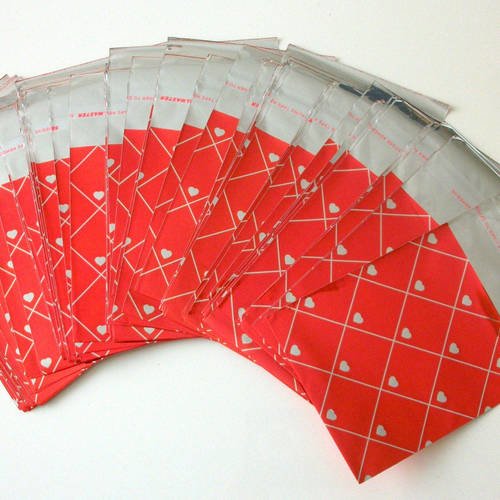 100 pochettes 10cm cadeaux métallisé emballages rouge coeurs sachets avec rabat à ruban adhésif raf c5 b
