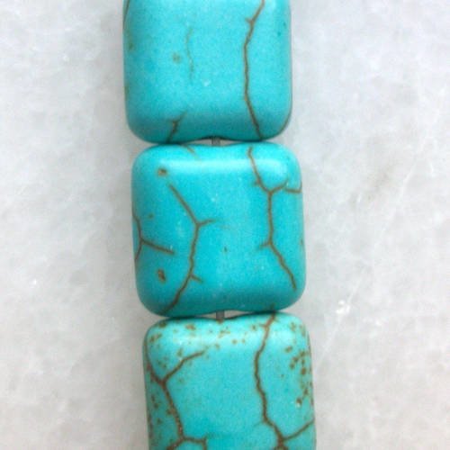 3 perles carré plat 10mm percé howlite turquoise pierre naturelle a39