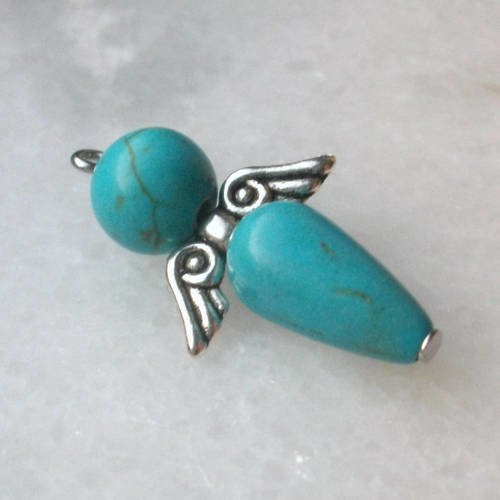 1 ange 2,7cm en ailes en perles naturelle turquoise et  breloque pour collier bracelet bo a1