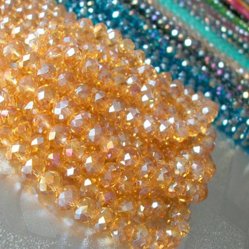 70 perles de bohème jaune foncé ab 8x6mm 8mm en verre à facettes transparente b56