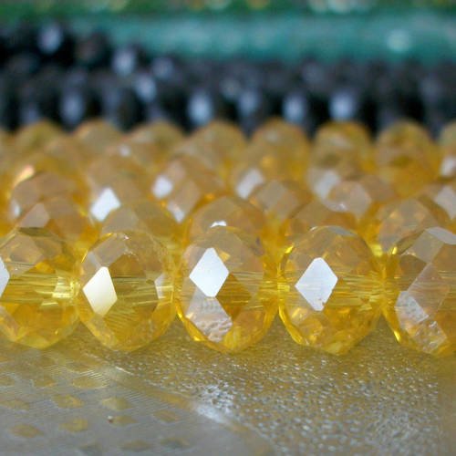 100 perles de bohème jaune ab 6x4mm 6mm en verre à facettes transparente b56