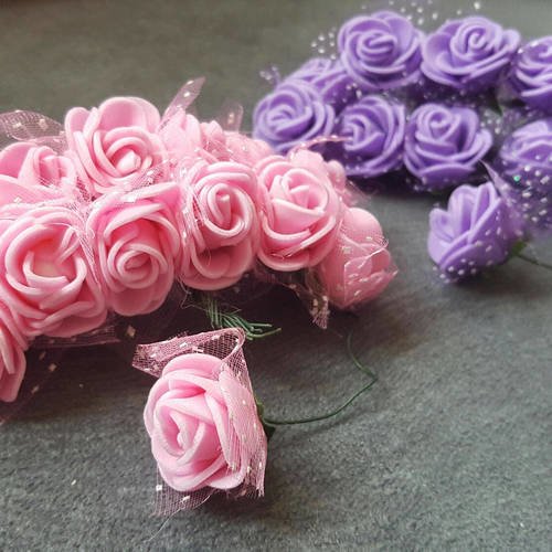 1 bouquet de 12 fleurs rose en latex et tissus organza 7cm