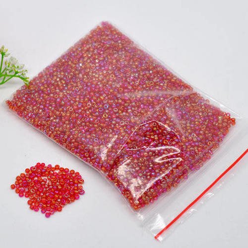 1300 perles soit 40 grammes de rocailles 2mm rouge irisé transparent perles en verre pour shamballa collier b65
