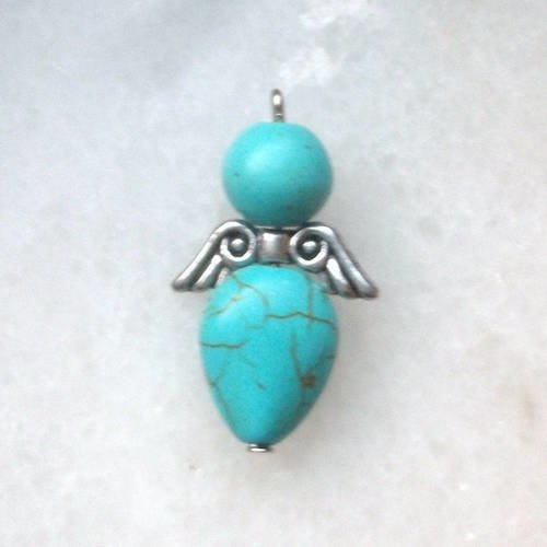 1 ange 2,6cm en ailes en perles naturelle turquoise et  breloque pour collier bracelet bo a2