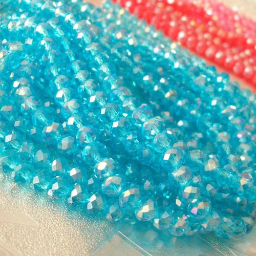 100 perles turquoise ab 6x5mm de bohème en verre à facettes transparente 6mm b56