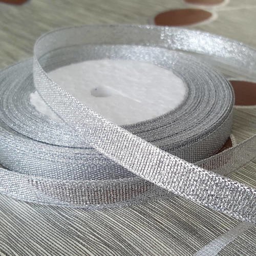 10 mètres de ruban argenté largeur 10mm en tissu imitation fil d argent pour décoration emballage couture