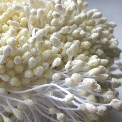 20 tiges pistils étamines beige pailleté nacré 5.5cm pour fleurs artificielles b46