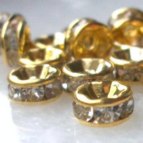 10 perles ronde rondelle 8mm intercalaires connecteurs intermédiaires en métal doré et strass b16
