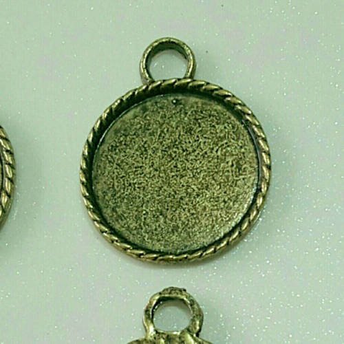 1 pendentif support cabochon rond décor perles en métal bronzé 34mm t44