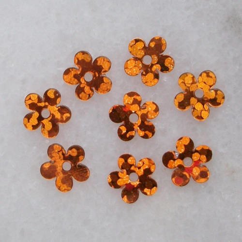50 confettis paillettes sequins fleurs oranges avec reflet hologramme 7mm de diamètre ♥♥♥ scrapbooking couture embellissement b47