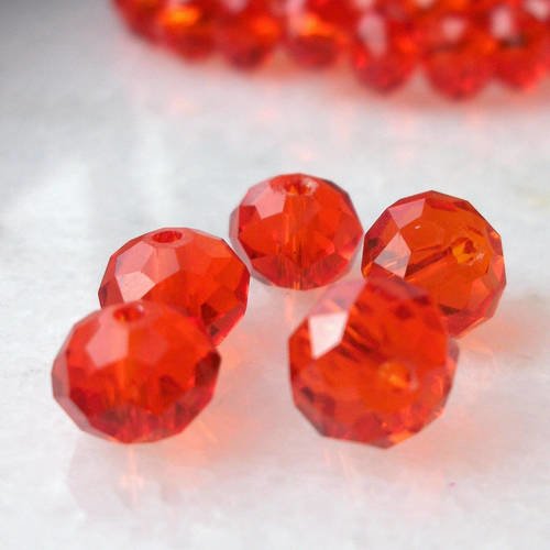 10 perles rouge 8x6mm perles de bohème en verre à facettes transparente b56