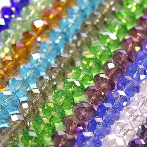 10 perles de bohème en verre à facettes couleurs variés en mélange 8x6mm b56