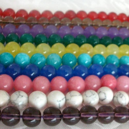 Lot de 10 perles percé couleurs variés 8mm pierre naturelle semi précieuse a43
